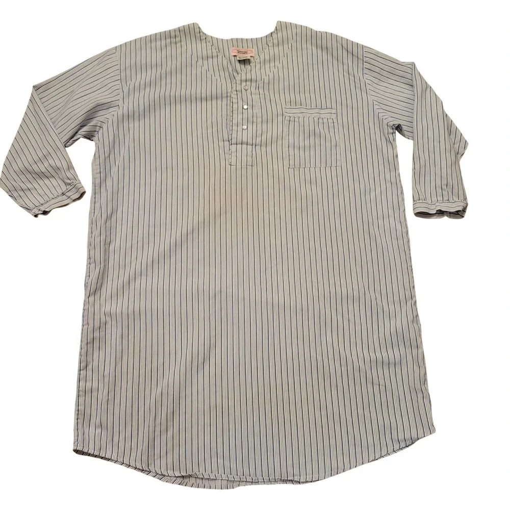 Comfortable Nightshirts XL Pajamas Blue Stripe Henley Snap Lounge Retro Gift